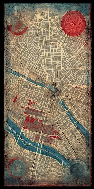 Vista a volo d'uccello Mappa delle illustrazioni di disegno in vecchio stile di PARIGI