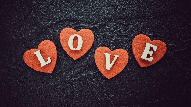 Vista ad alta angolazione del testo in forma di cuore