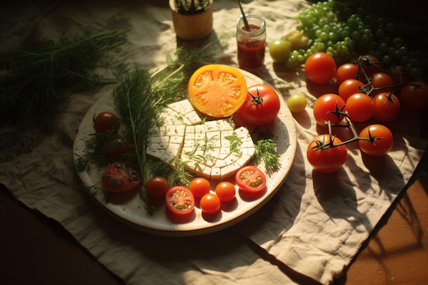 Vista ad alto angolo del cibo nel piatto sulla tavola