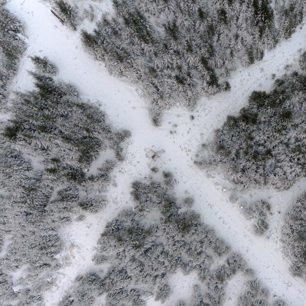 Vista ad alto angolo del paesaggio coperto di neve