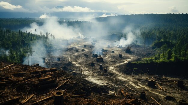 vista ad alto angolo della foresta che è stata abbattuta in una vasta area