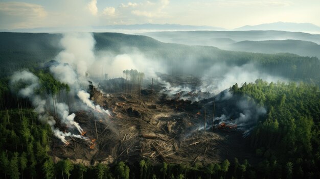 vista ad alto angolo della foresta che è stata abbattuta in una vasta area