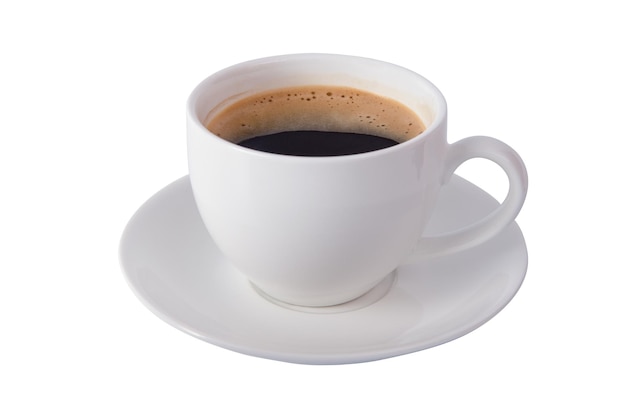 Vista ad alto angolo della tazza di caffè sullo sfondo bianco