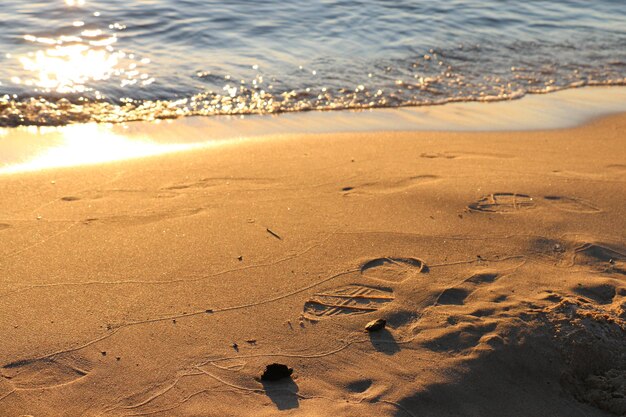 Vista ad alto angolo delle impronte sulla spiaggia