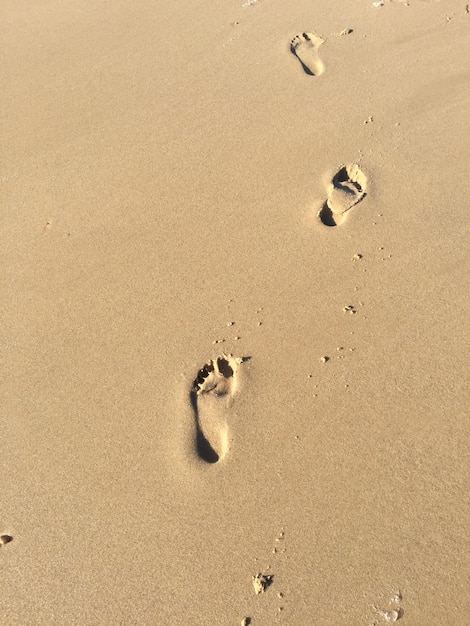 Vista ad alto angolo delle impronte sulla spiaggia