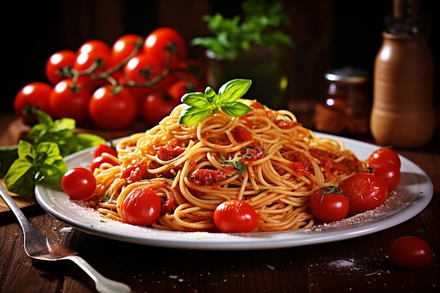 Vista ad alto angolo di delizioso cibo italiano fresco sulla tovaglia sopra il tavolo bianco