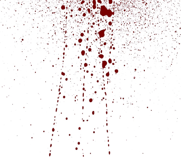 Foto vista ad alto angolo di macchie di vernice rossa su sfondo bianco