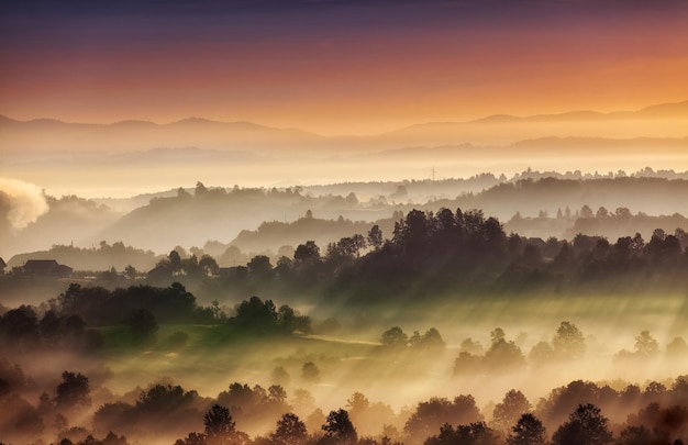 Vista ad angolo basso degli alberi contro il cielo durante il tramonto
