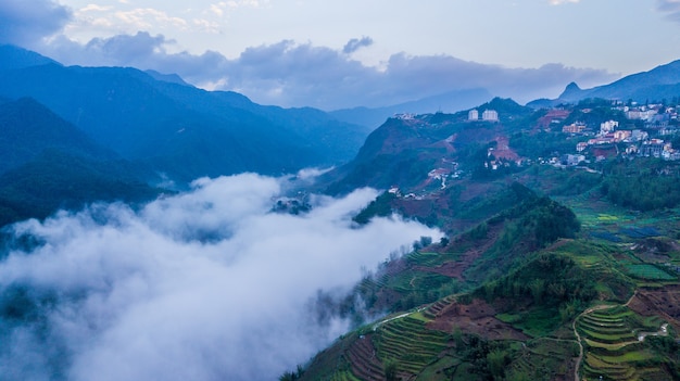 Vista aerea aerea Sapa, Lao Cai, Vietnam