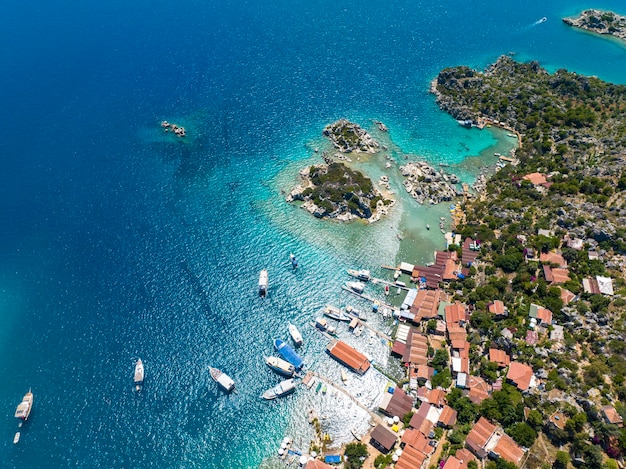 Vista aerea con drone Kalekoy Simena Kekova Turchia