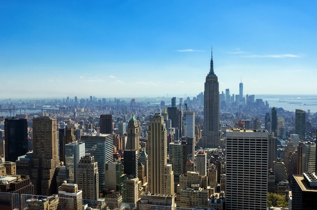 Vista aerea dall'alto di New York City dall'alto, grattacieli urbani, paesaggio urbano di Manhattan