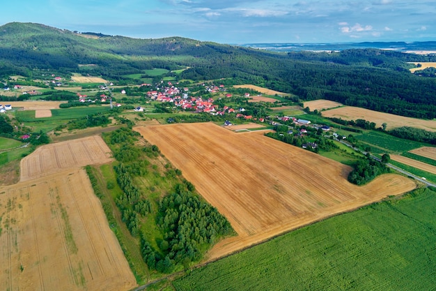 Vista aerea dei campi agricoli e verdi in campagna