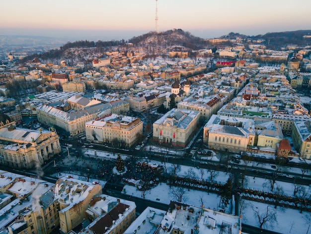 Vista aerea del centro città durante le vacanze di Natale