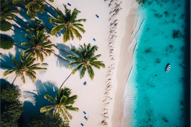 Vista aerea del drone della spiaggia dall'alto dell'acqua blu Generative Ai