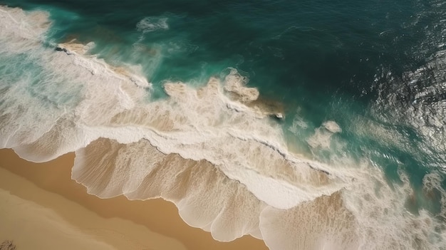 Vista aerea del litorale sabbioso con onde e acqua di mare limpida Generata dall'intelligenza artificiale