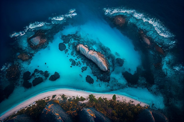 Vista aerea del mare tropicale blu Generativo ai