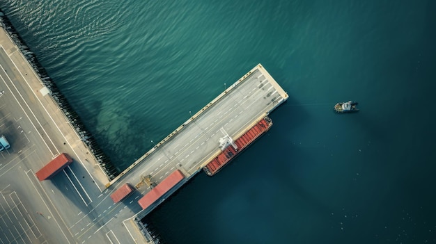 Vista aerea del molo con la barca in acqua