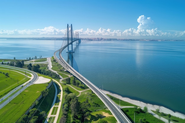 Vista aerea del ponte Vasco da Gama a Lisbona