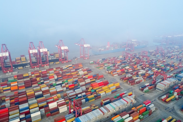 Vista aerea del porto per container di Shanghai in Cina