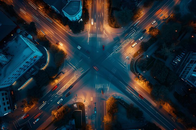 Vista aerea dell'incrocio cittadino di notte