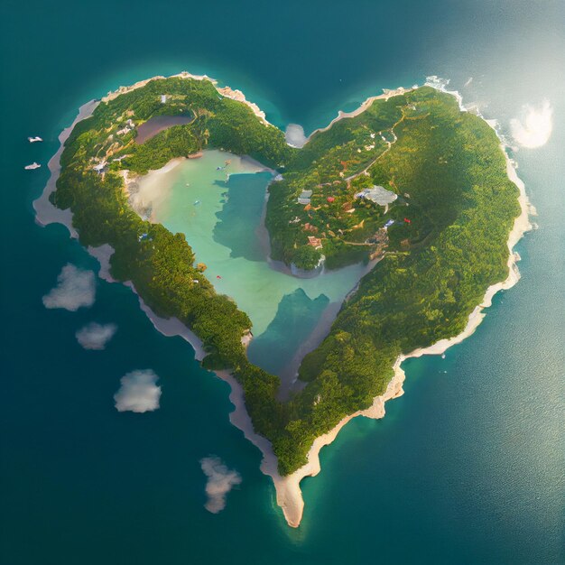 Vista aerea dell'isola a forma di cuore Amo viaggiare Spiaggia e mare Vista dall'alto