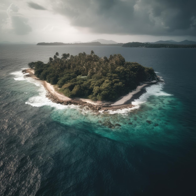 Vista aerea dell'isola in mare con rocce sabbiose e alberi creati utilizzando la tecnologia generativa ai