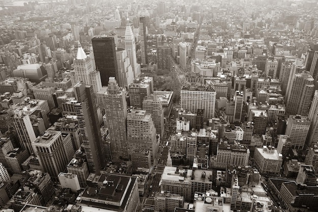 Vista aerea dell'orizzonte di New York City Manhattan in bianco e nero