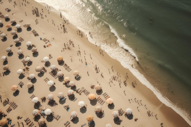 Vista aerea della folla sulla spiaggia Creato con tecnologia AI generativa