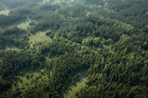 Vista aerea della foresta Bellissimo paesaggio estivo Vista dall'alto Vista aerea di una foresta Generata dall'AI