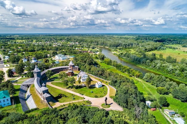 Vista aerea della fortezza di Baturyn con il fiume Seym nell'oblast di Chernihiv dell'Ucraina