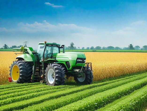 Vista aerea della mietitrebbia che lavora durante la stagione di raccolta sul grande campo di grano maturo Agricul