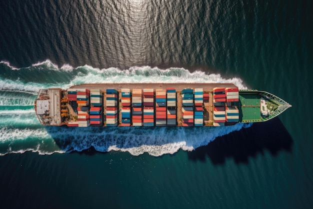 Vista aerea della nave portacontainer nel mare IA generativa