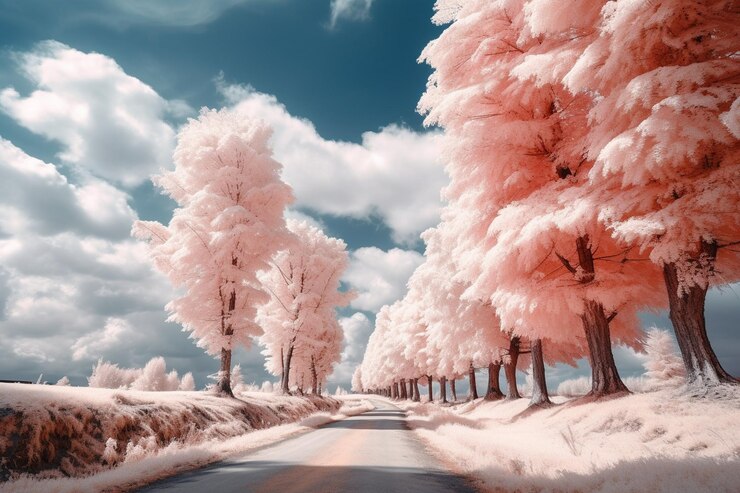 Foto vista aerea della strada tra gli alberi contro il cielo