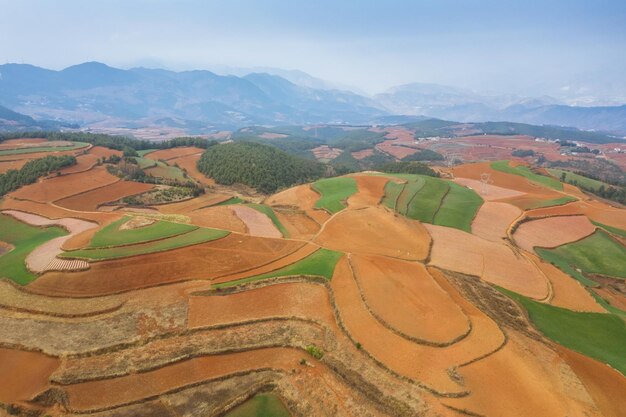 Vista aerea della terra rossa distretto di dongchuan città di kunming provincia dello yunnan in Cina