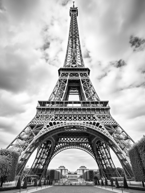 vista aerea della Torre Eiffel in ai generativa in bianco e nero