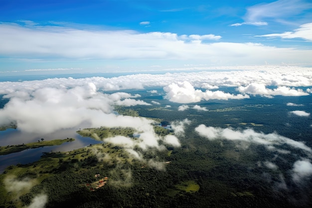 Vista aerea delle Amazzoni dall'alto con nuvole sullo sfondo