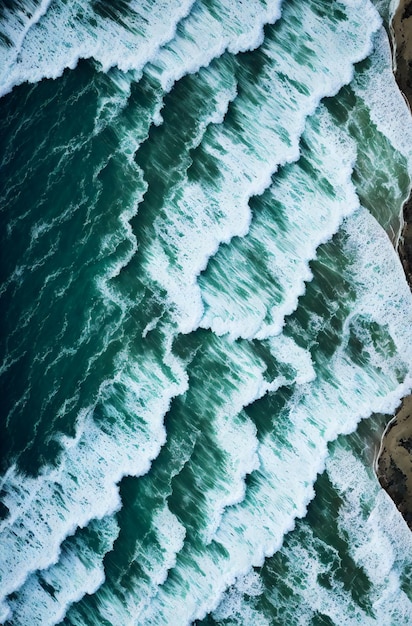 Vista aerea delle onde del mare Vista a volo d'uccello delle onde dell'oceano vicino alla riva