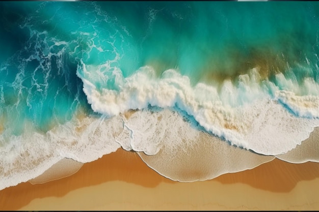 Vista aerea delle onde dell'oceano che si rompono sulla spiaggia sabbiosa
