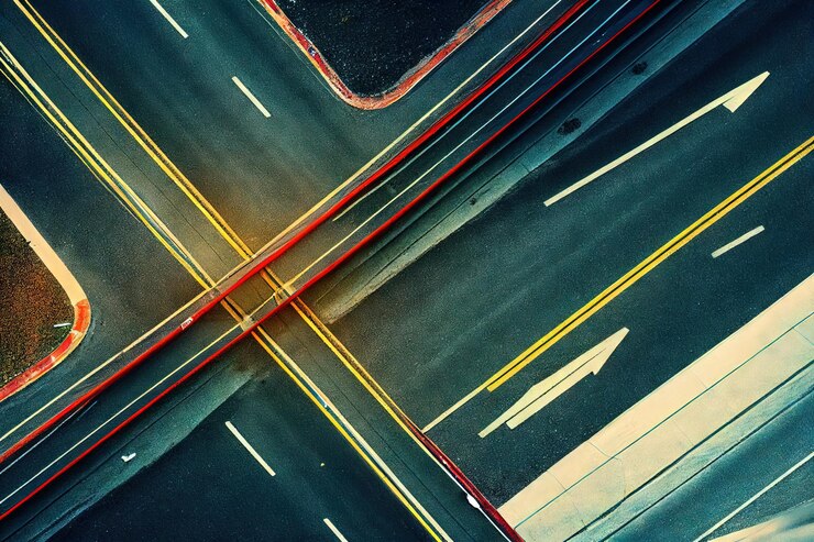 Foto vista aerea dello sfondo di interscambio autostradale stradale