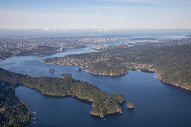 Vista aerea dello sfondo di paesaggio urbano moderno della città di Vancouver