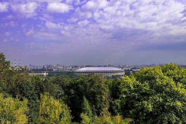 Vista aerea dello stadio Luzhniki e del complesso da Sparrow Hills Mosca Russia