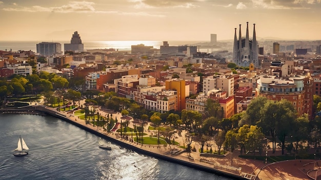 Vista aerea di Barcellona dal Mediterraneo