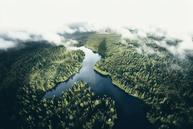 Vista aerea di laghi e foreste
