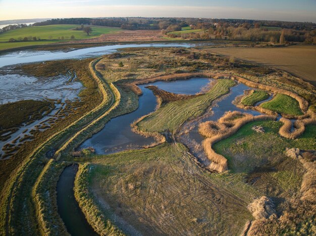 Vista aerea di Levington Pond nel Suffolk