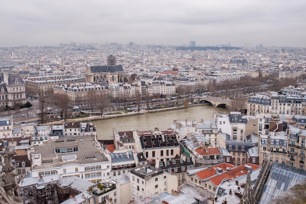 Vista aerea di Parigi e il fiume Senna, Francia