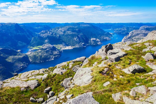 Vista aerea di Preikestolen o Prekestolen o Pulpit Rock, Norvegia