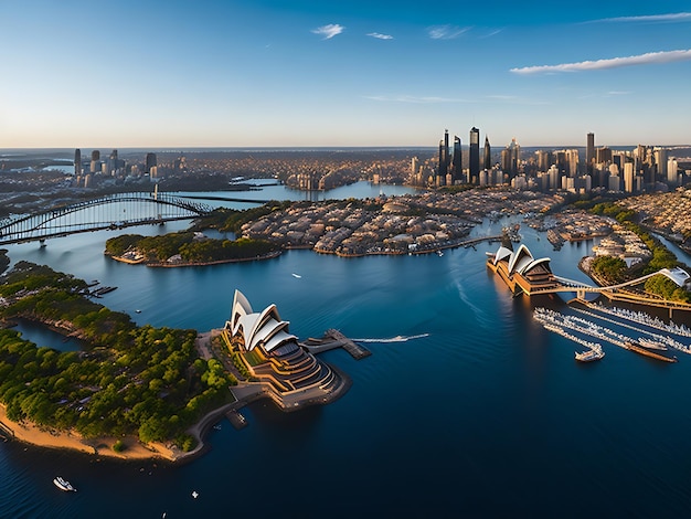 Vista aerea di Sydney Australia Drone girato Panorama Ai generato