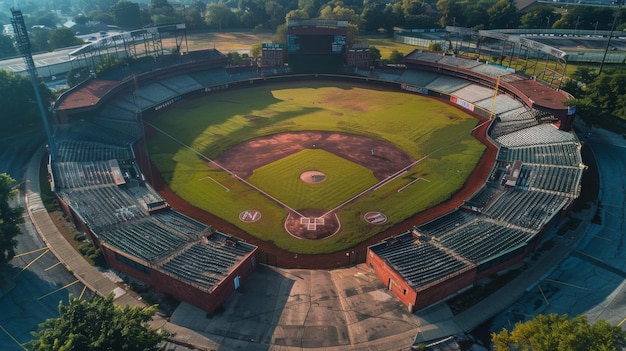 Vista aerea di un campo da baseball in una città