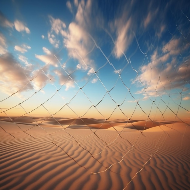 vista aerea di un deserto con una recinzione e un'ai generativa del cielo