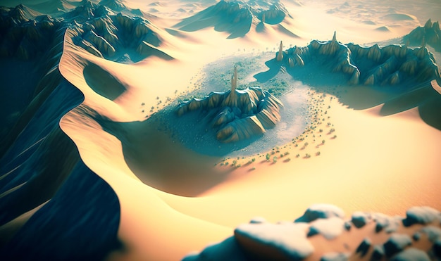 Vista aerea di un paesaggio desertico con dune di sabbia